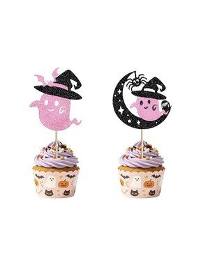 Halloween Cupcake Toppers Glitter Ghost Cupcake Picks, Festive Decorations for